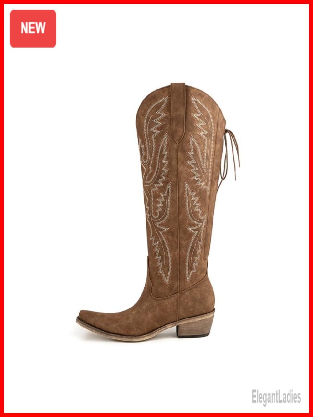 Western Cowboy Boots Knee High Wide Calf Faux Leather Pointed Toe
